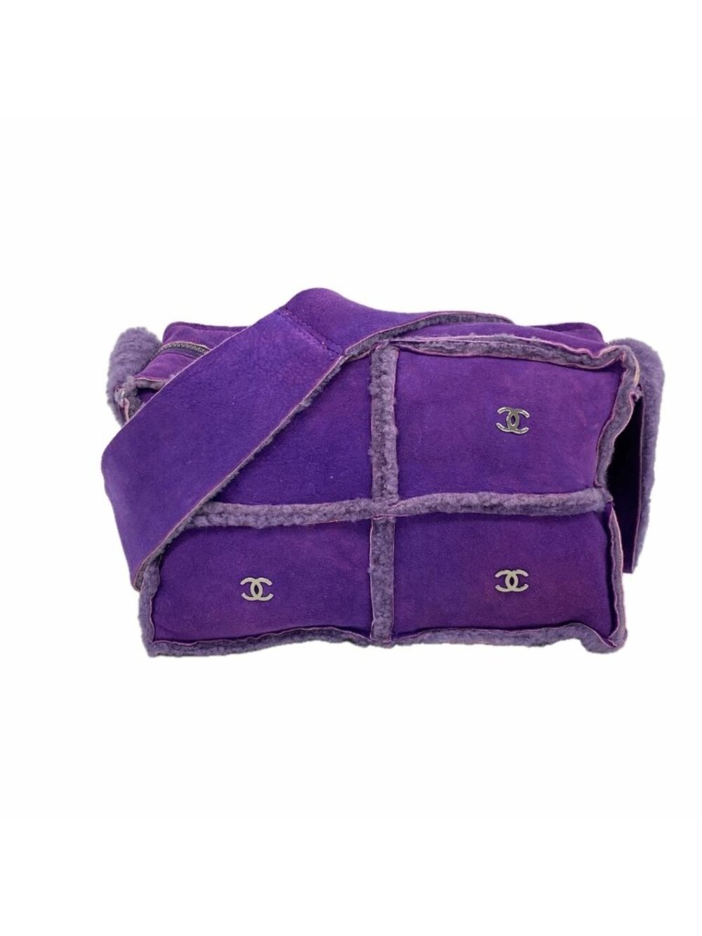 Chanel Shoulder Bag Shearling Purple Silver